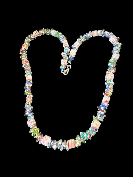 Unbranded Jewelry - Vintage 925 Sterling Silver Murano Millefiori Evil Eye Glass Bead Necklace